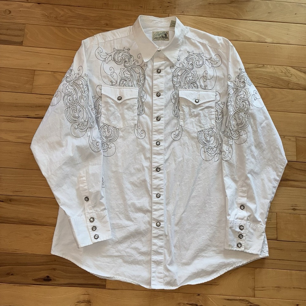 Roper Mens XXL Long Sleeve Embroidered Hexagon Pearl Snap Shirt Western Rodeo